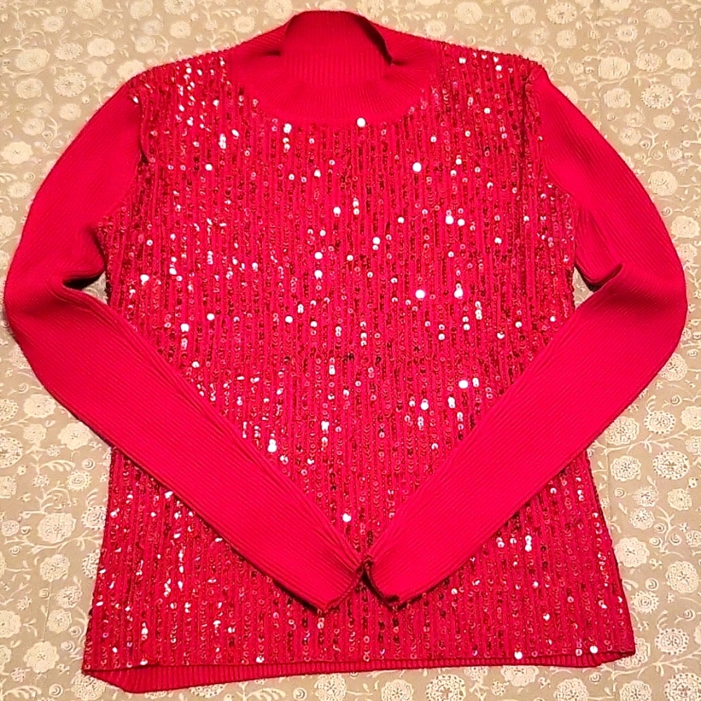 Fabulous Red Sequined Sweater with Beads!  *S/M
